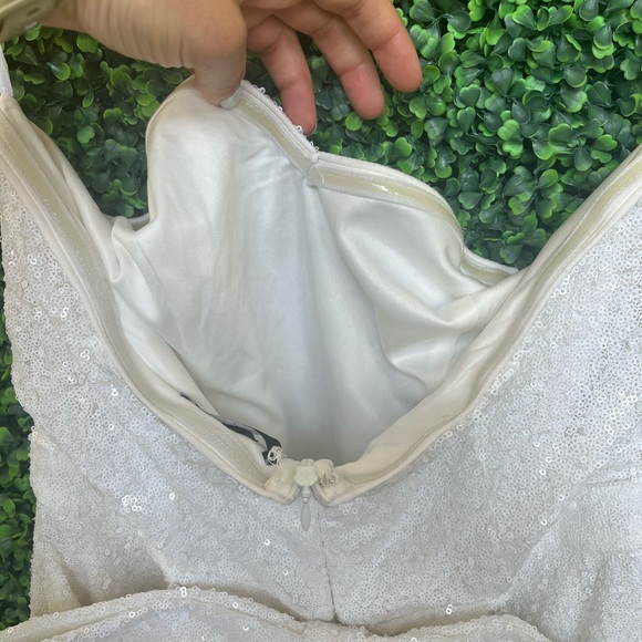 Dazzling Muse White Sequin Bow Strapless Romper Lulu’s - Picture 5 of 6